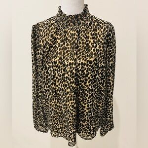 J.Crew Leopard Print Smocked Mock Neck Top | Size Small